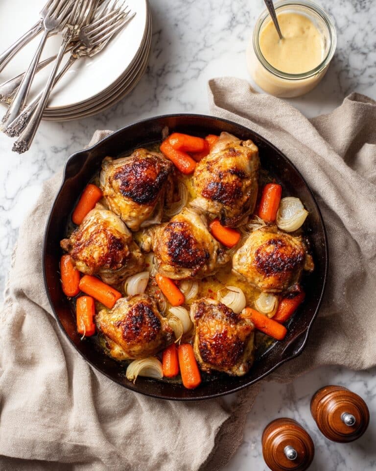 Crispy Cast Iron Skillet Chicken Thighs with Roasted Carrots and Shallots Recipe