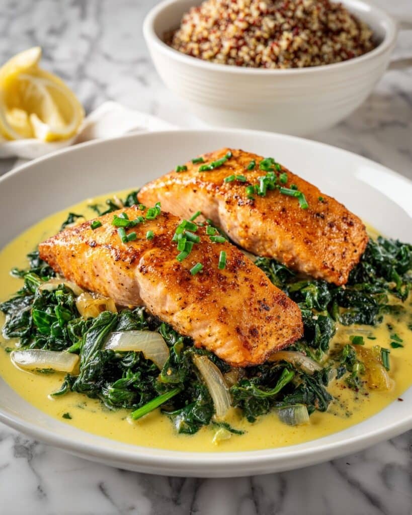 Salmon with Spinach Cream Sauce Recipe