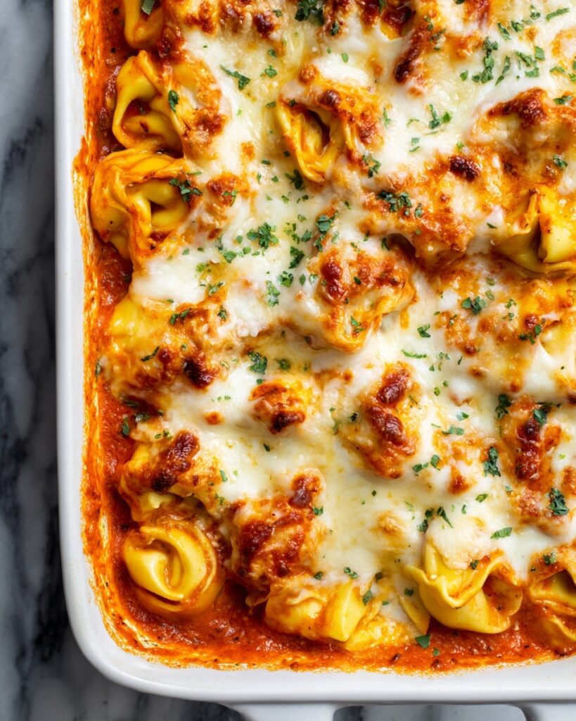 Baked Ground Beef and Tortellini Casserole with Marinara and Mozzarella Recipe