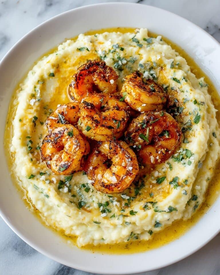 Shrimp with Mashed Potatoes in Parmesan Basil Cream Sauce Recipe