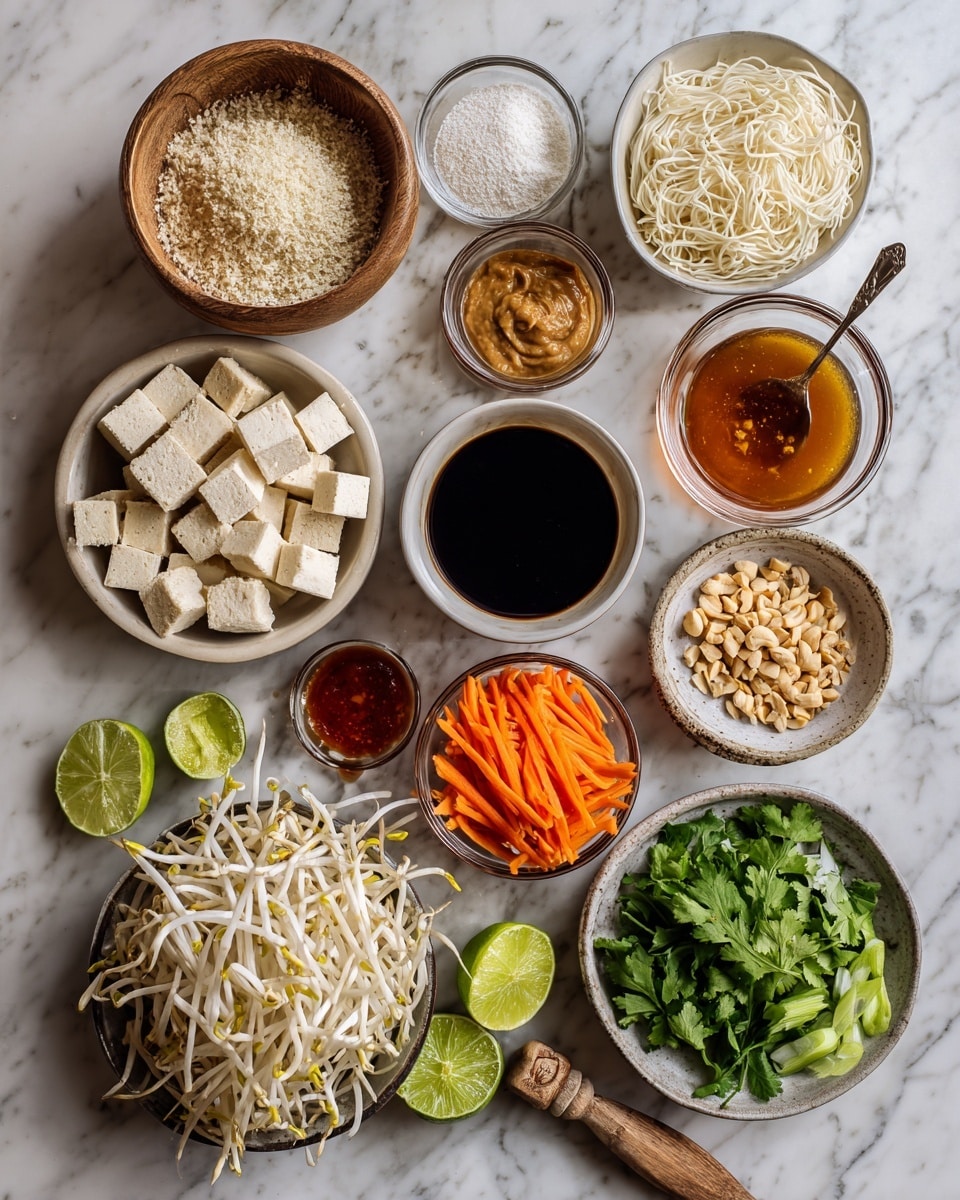 The image shows four parts of a cooking process on a white marbled surface. In the top left, a woman's hand is whisking a light brown sauce with a smooth, shiny texture in a white bowl. Behind the bowl are bottles of sauces and condiments. The top right part shows many small, white tofu cubes with some white powder dusted on them, spread out on a black plate. The bottom left part shows these tofu cubes now golden-brown and cooked in a silver wok. In the bottom right part, a woman's hand is stirring thin orange carrot sticks and small light green pieces (likely scallions) in the same wok. The background in all parts is a rough wooden surface. Photo taken with an iphone --ar 4:5 --v 7