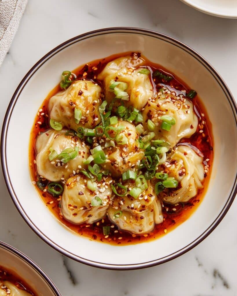 Chicken Wontons in Spicy Chili Sauce Recipe