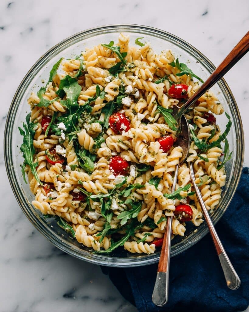 Pesto Pasta Salad with Cherry Tomatoes, Arugula, and Toasted Pepitas Recipe