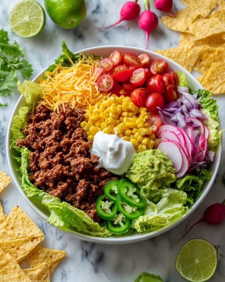 Ground Beef Taco Salad with Creamy Tomatillo Cilantro Ranch or Salsa Dressing Recipe