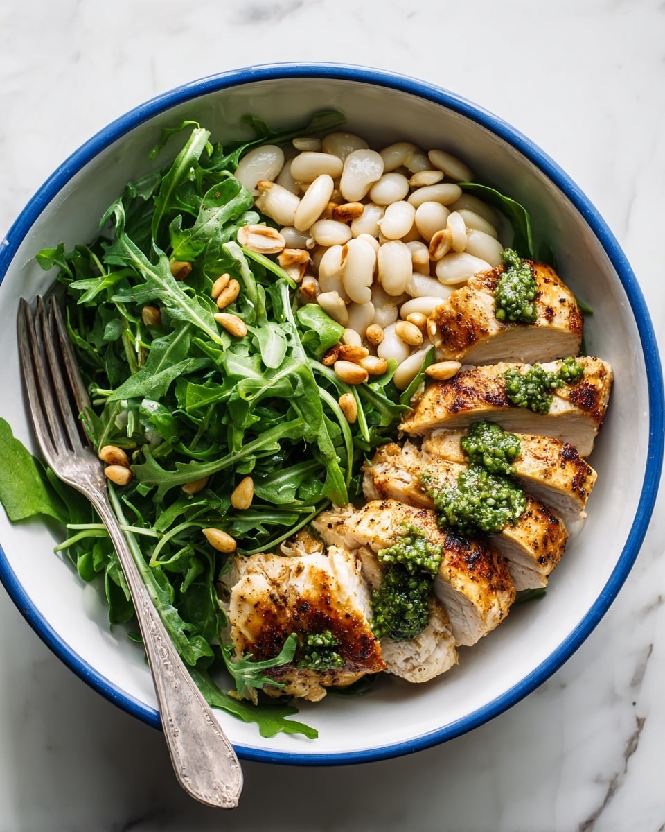Basil Chicken Arugula Salad with White Beans and Toasted Almonds Recipe