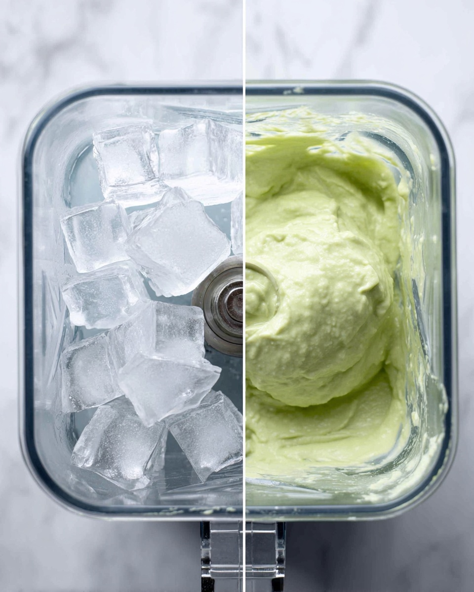 The image shows a tray with various items placed on a white marbled surface. There are several sliced green limes scattered around and some whole lime halves, showing bright green color with juicy textures. Two white bowls are visible: one bowl holds fresh green mint leaves, and the other bowl contains lime wedges with a few mint leaves on top. A piece of fresh light brown ginger root is placed near the center. There is a clear measuring cup filled with large white ice cubes. Also present is a white container labeled