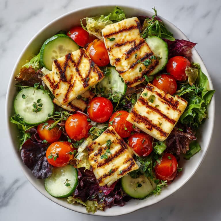 Grilled Halloumi Salad with Tomatoes & Cucumbers Recipe