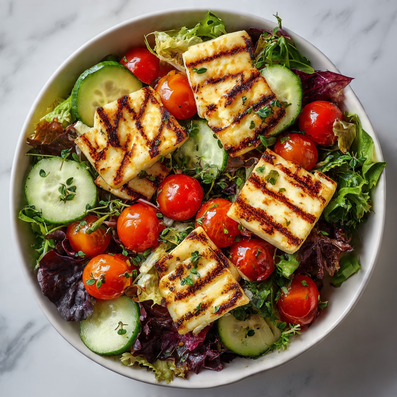 Grilled Halloumi Salad with Tomatoes & Cucumbers Recipe