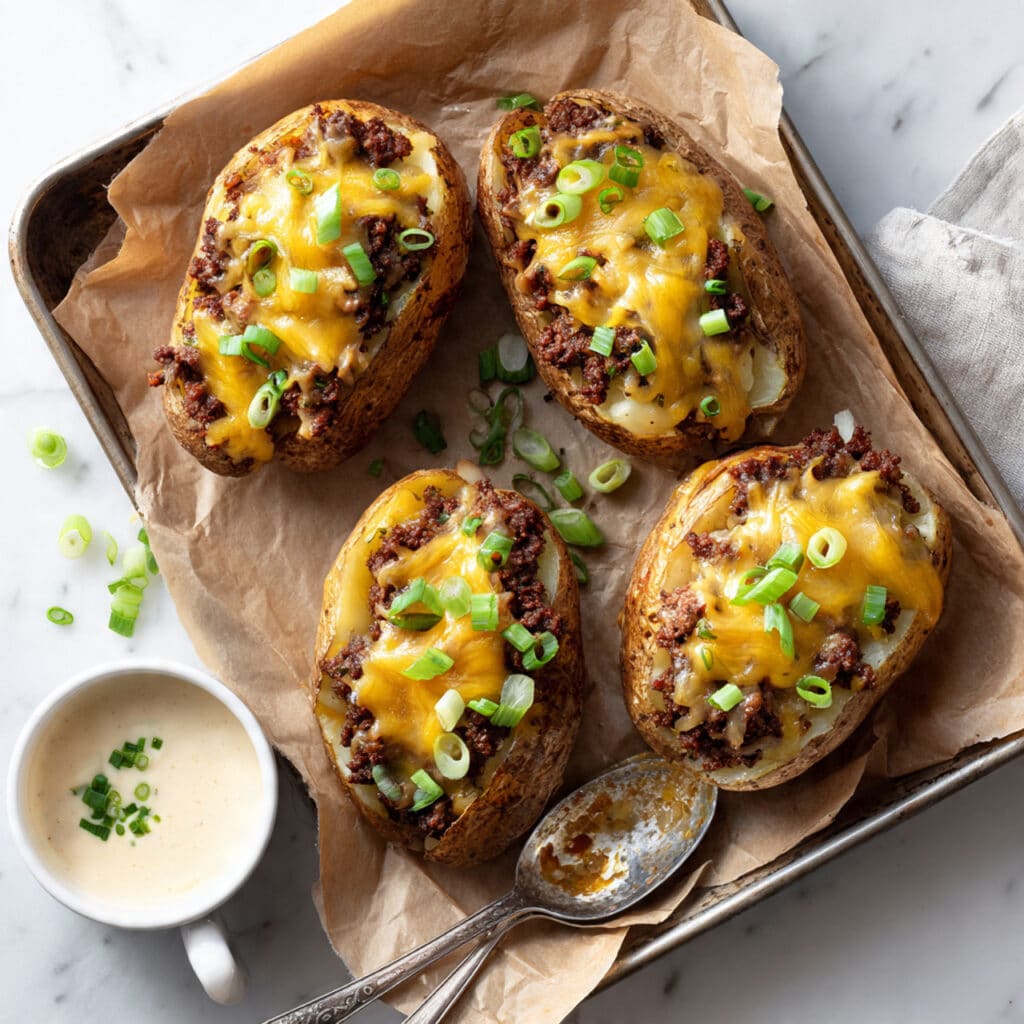 Mushroom Cheeseburger Stuffed Potatoes Recipe