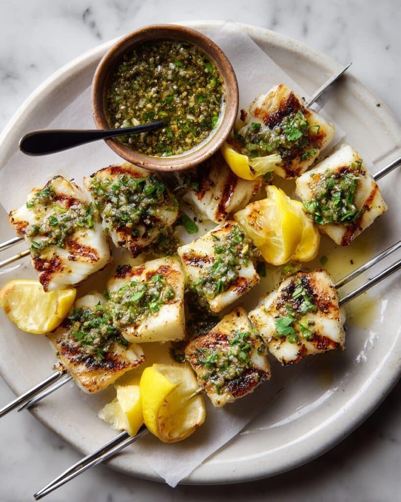 Juicy Grilled Swordfish Skewers with Italian Salsa Verde Recipe