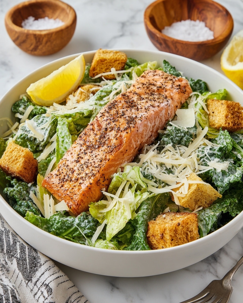 Salmon Caesar Salad with Kale & Basil Pesto Recipe