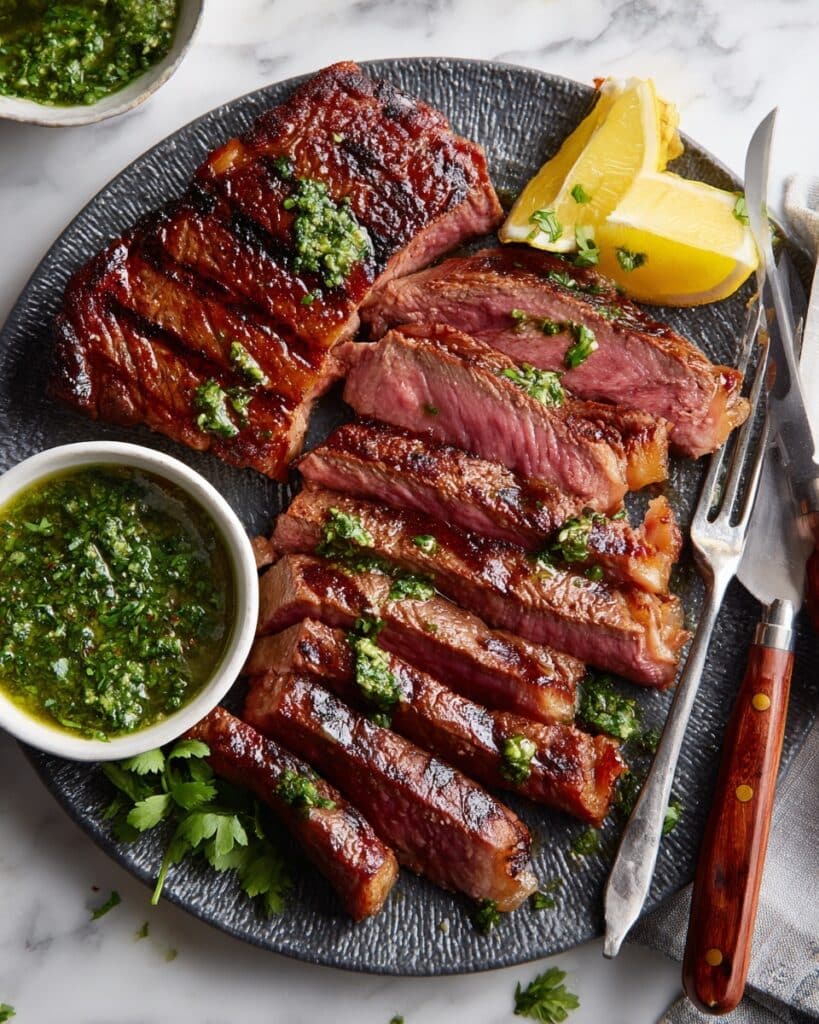 Grilled Flank Steak with Greek Chimichurri Sauce Recipe