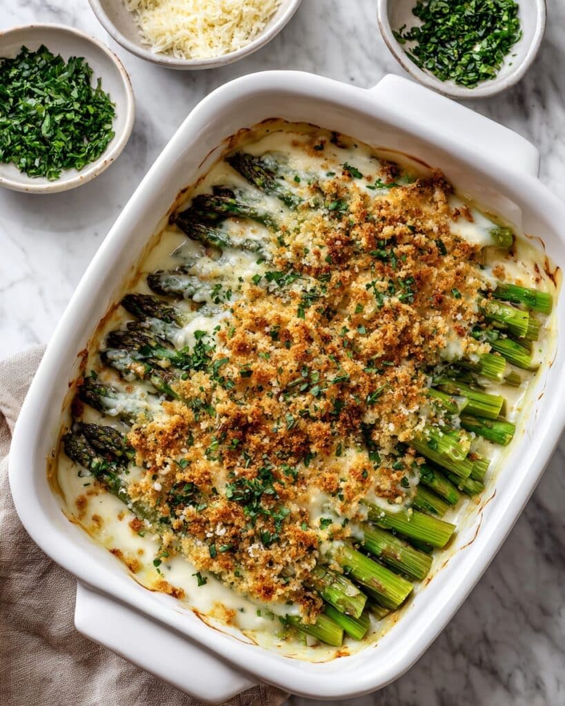 Asparagus Gratin with Creamy Mustard Cheese Sauce and Toasted Panko Recipe