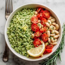 Tomato Herb Butter Beans with Pesto Rice Recipe