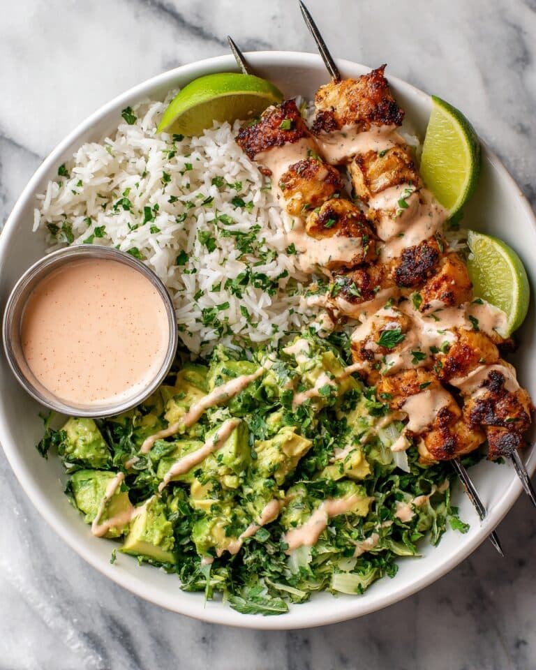 Bang Bang Chicken Skewers with Coconut Rice and Cucumber-Avocado Salad Recipe