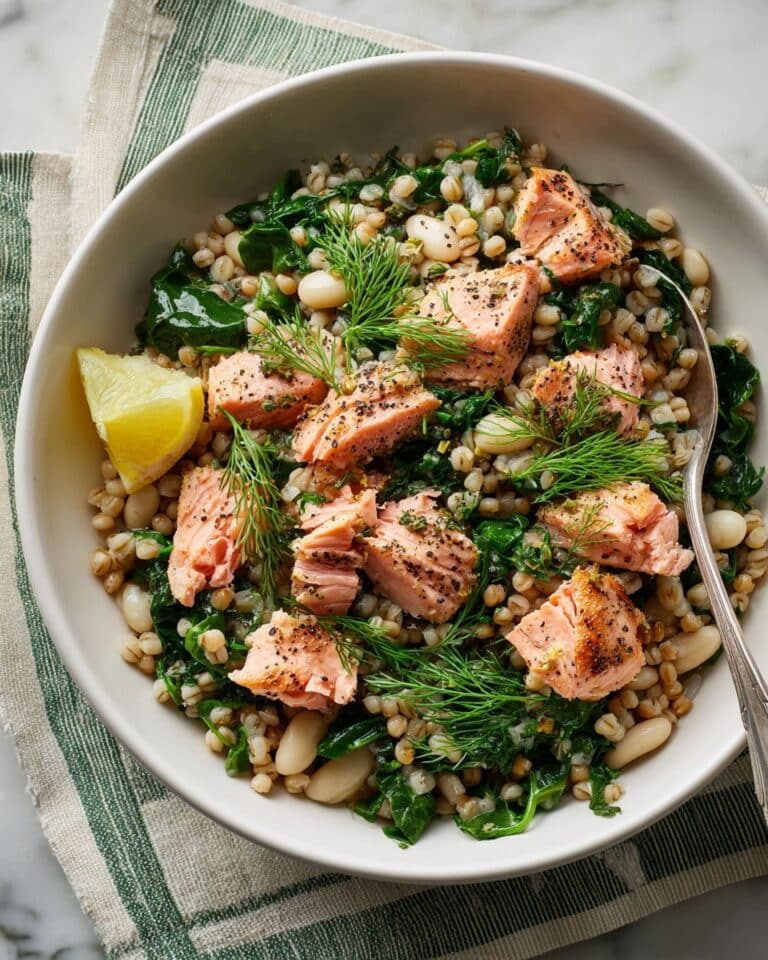 Grain Bowl with Salmon, Barley, Asparagus, and Creamy Lemon Dill Dressing Recipe
