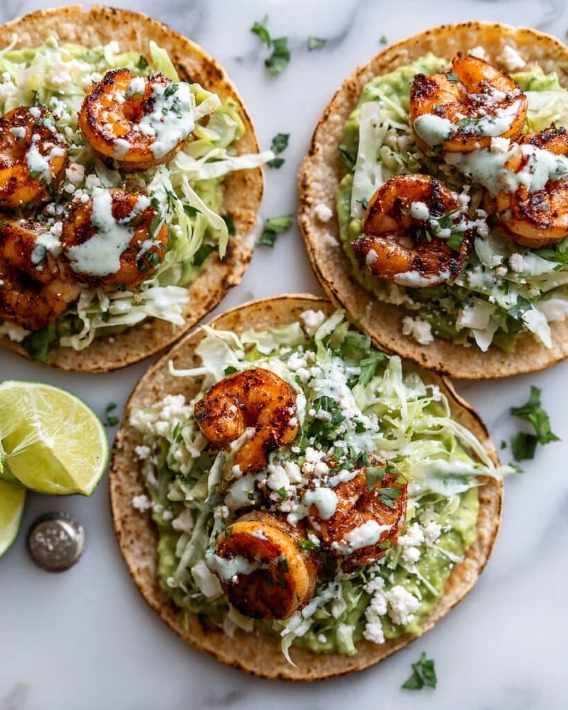 EASY Spicy Shrimp Tacos with Garlic Cilantro Lime Slaw Recipe