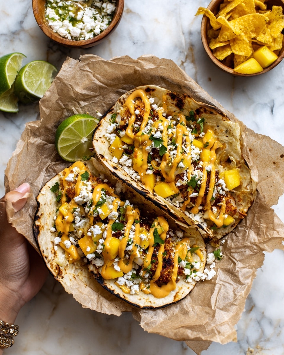Bangin’ Air Fryer Fish Tacos with Mango Pico and Chipotle Aioli Recipe