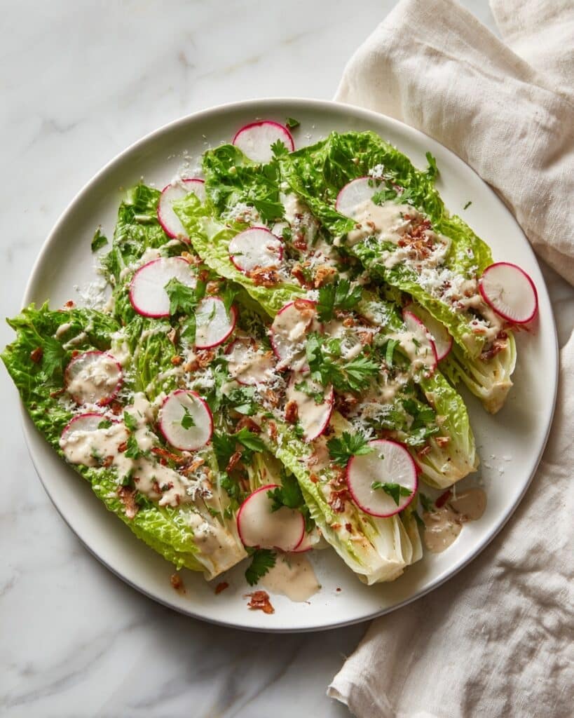 Little Gem Salad with Caesar Vinaigrette and Crispy Shallots Recipe