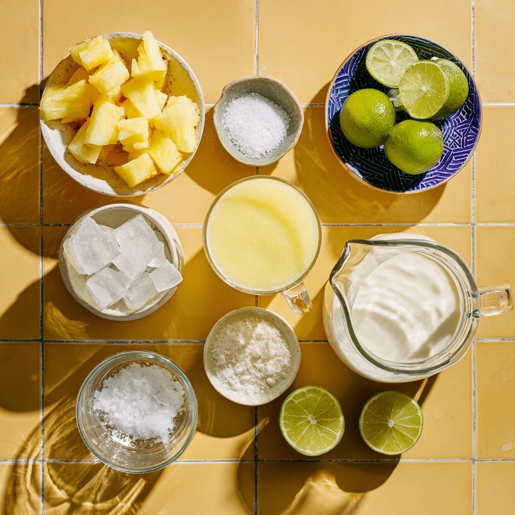 A clear blender jar filled with layers of ingredients is shown against a white marbled surface. At the bottom, there is a creamy white layer, with chunks of soft yellow mango pieces stacked on top, filling almost three-quarters of the jar. The jar has black measurement markings and the words
