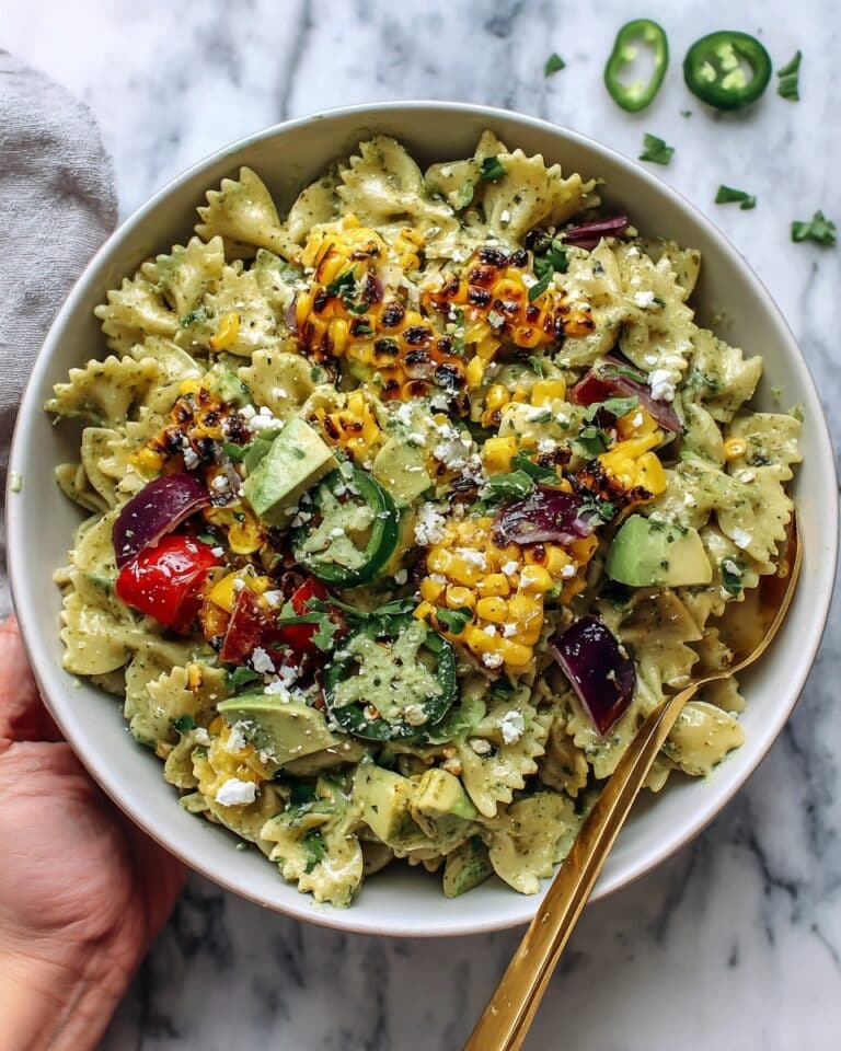 Street Corn Pasta Salad with Cilantro Pesto, Goat Cheese, and Grilled Corn Recipe