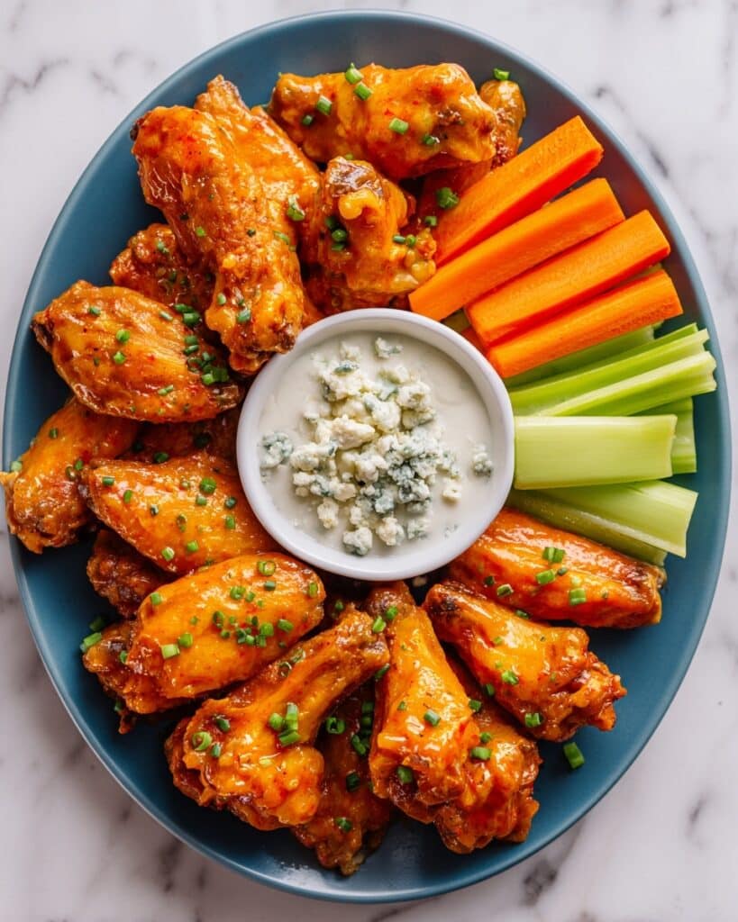 Baked Buffalo Wings with Hot Sauce, Blue Cheese Dressing, and Celery Recipe