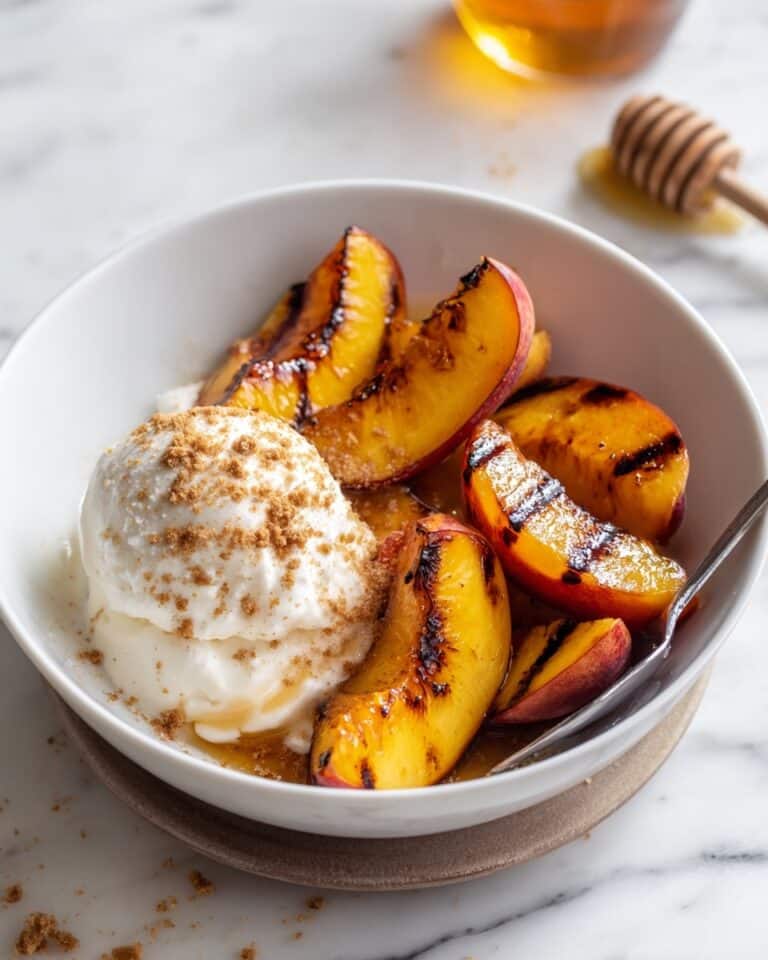 Air Fryer Peaches with Vanilla Ice Cream and Crushed Graham Crackers Recipe