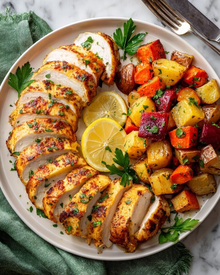Spatchcock Garlic Herb Butter Roasted Chicken with Roasted Vegetables Recipe