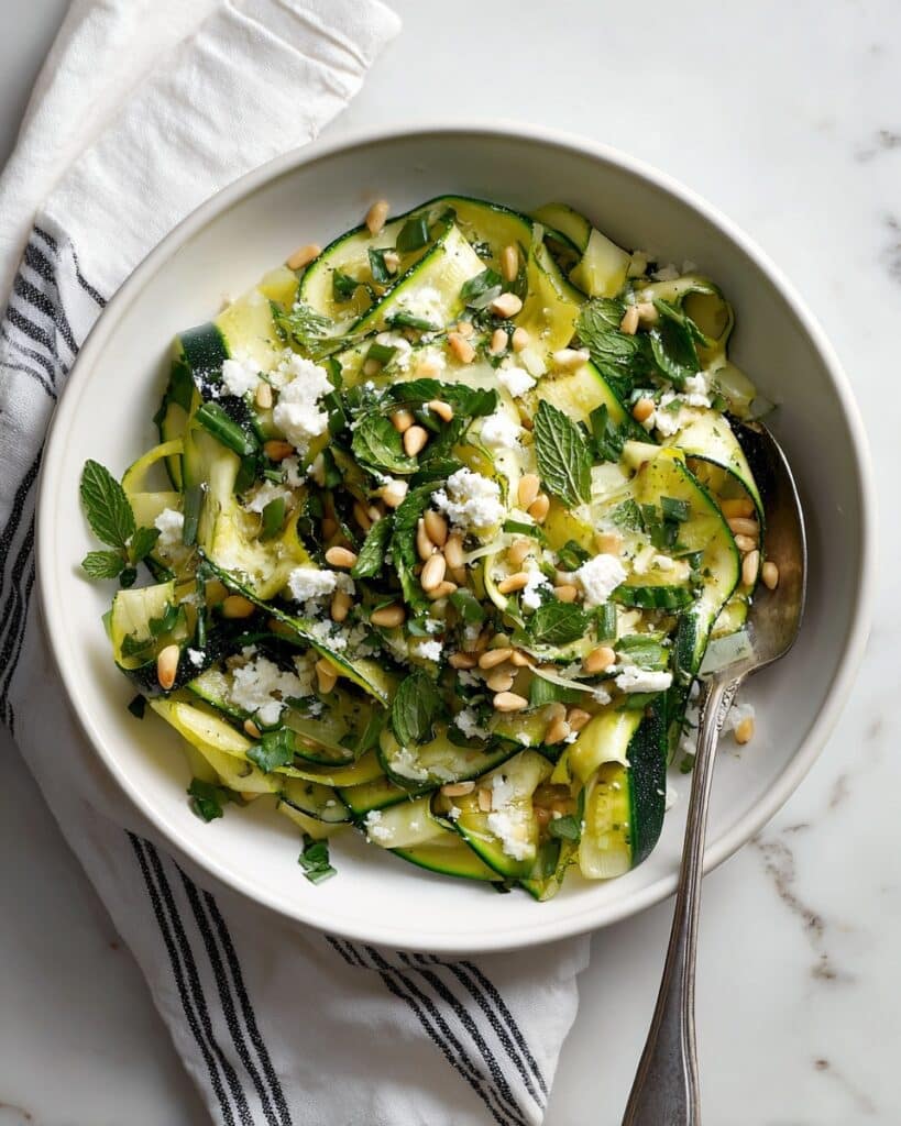 Shaved Zucchini Salad with Lemon, Pine Nuts, and Goat Cheese Recipe