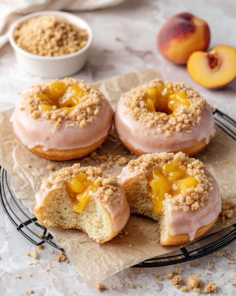 Peach Cobbler Donuts with Vanilla Glaze and Cinnamon Peach Filling Recipe