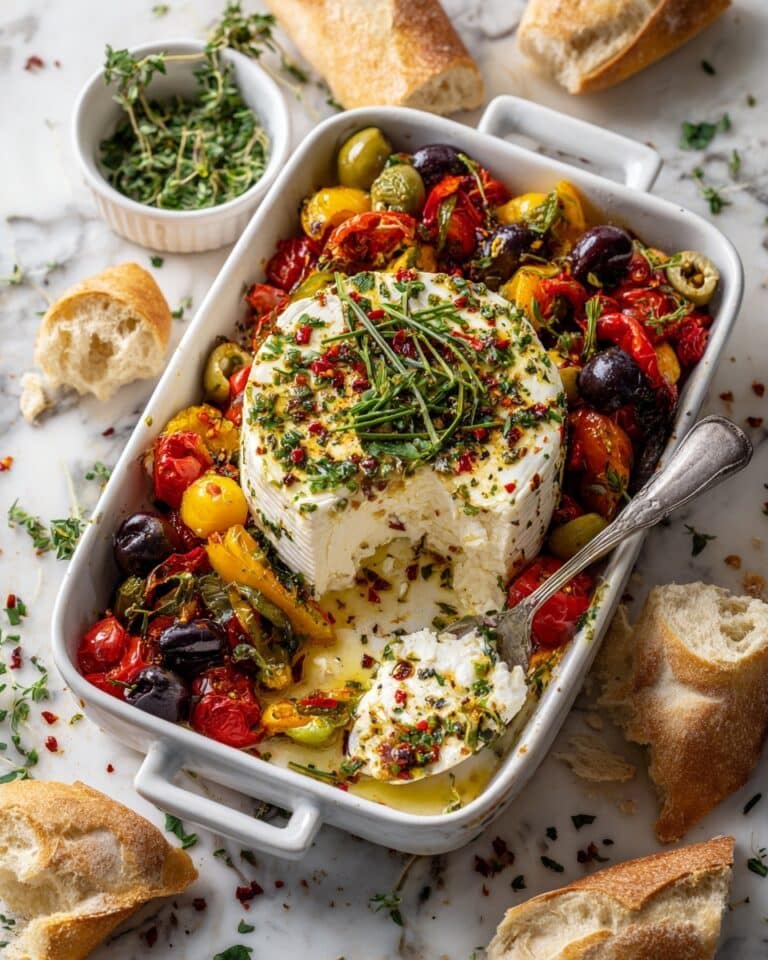Baked Feta Dip with Cherry Tomatoes, Olives, and Honey Recipe