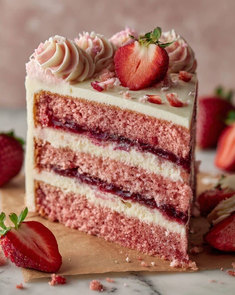 Strawberry Layer Cake with Fresh Strawberry Filling and Fluffy Strawberry Buttercream Recipe