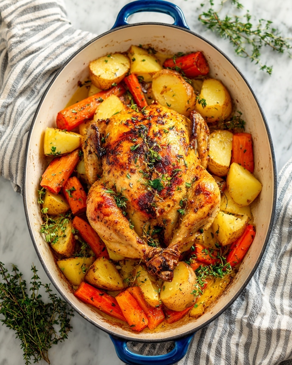 Dutch Oven Whole Roast Chicken with Herb-Infused Butter and Roasted Vegetables Recipe