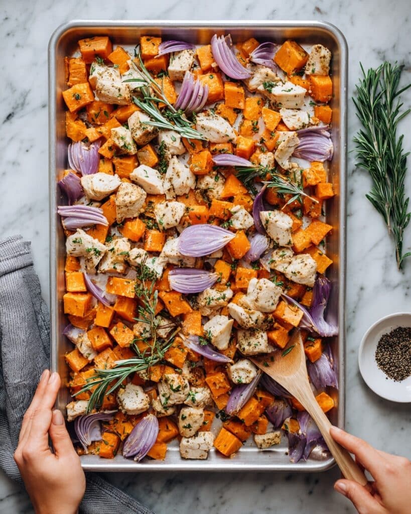One-Pan Baked Chicken and Sweet Potatoes Recipe