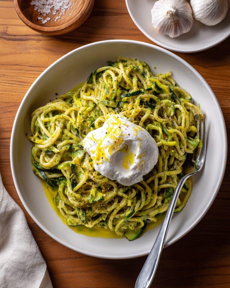 Pesto Burrata Pasta with Zucchini and Pumpkin Seeds Recipe