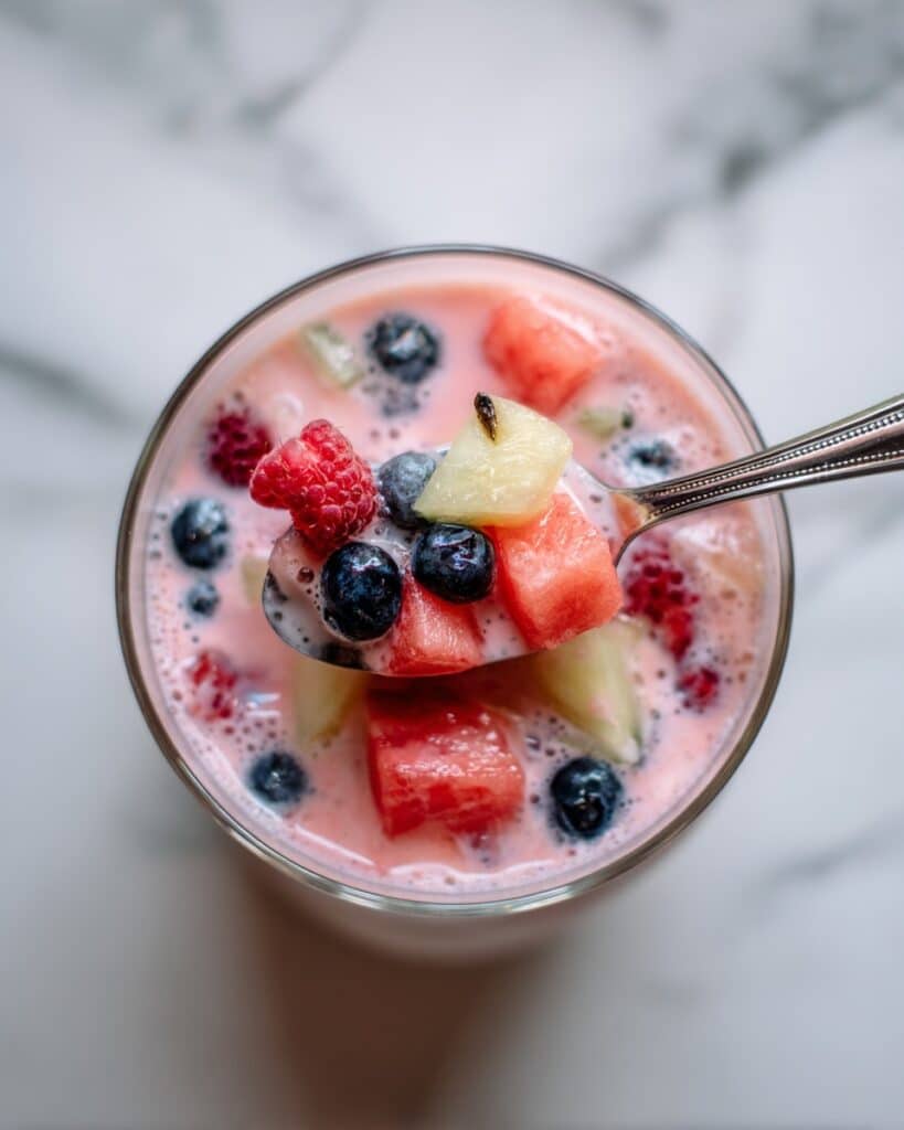 Refreshing Watermelon Hwachae with Fresh Fruit and Strawberry Milk Recipe