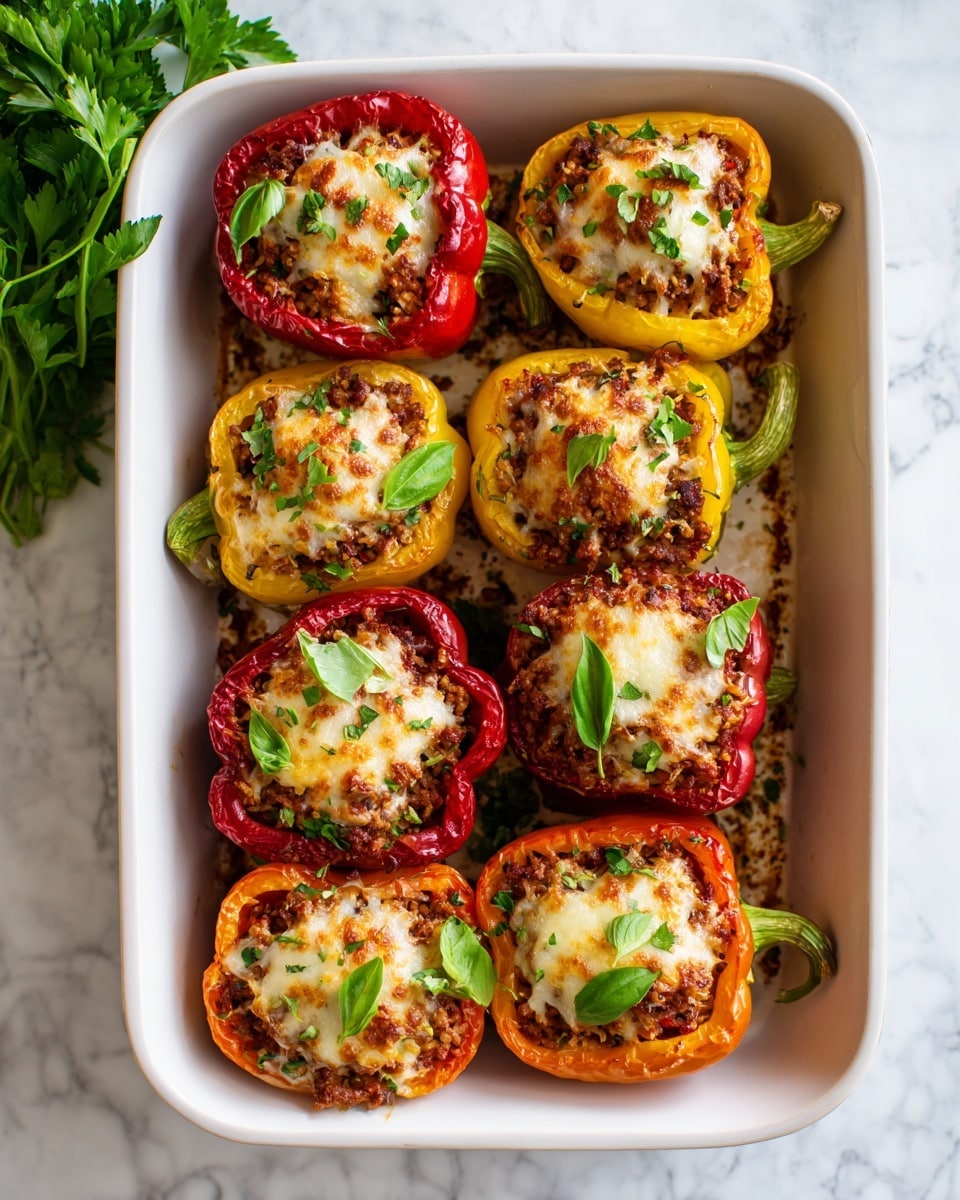 Stuffed Peppers with Ground Beef, Rice, and Melty Cheese Recipe