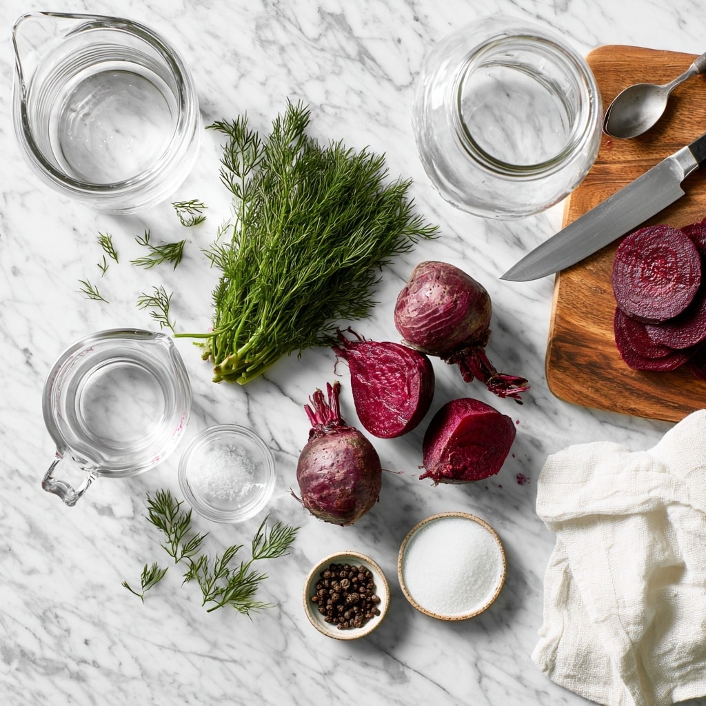 The image shows several round slices of bread with a rough, light brown crust and soft inside, each slice topped with a smooth, light pink spread evenly covering the surface. Two deep red, shiny, circular slices of beetroot sit on top of the spread on each piece, positioned side by side. A small, bright green sprig of dill rests next to the beet slices, adding a fresh touch. The rounds are placed on a white marbled surface, creating a clean and simple background. photo taken with an iphone --ar 4:5 --v 7
