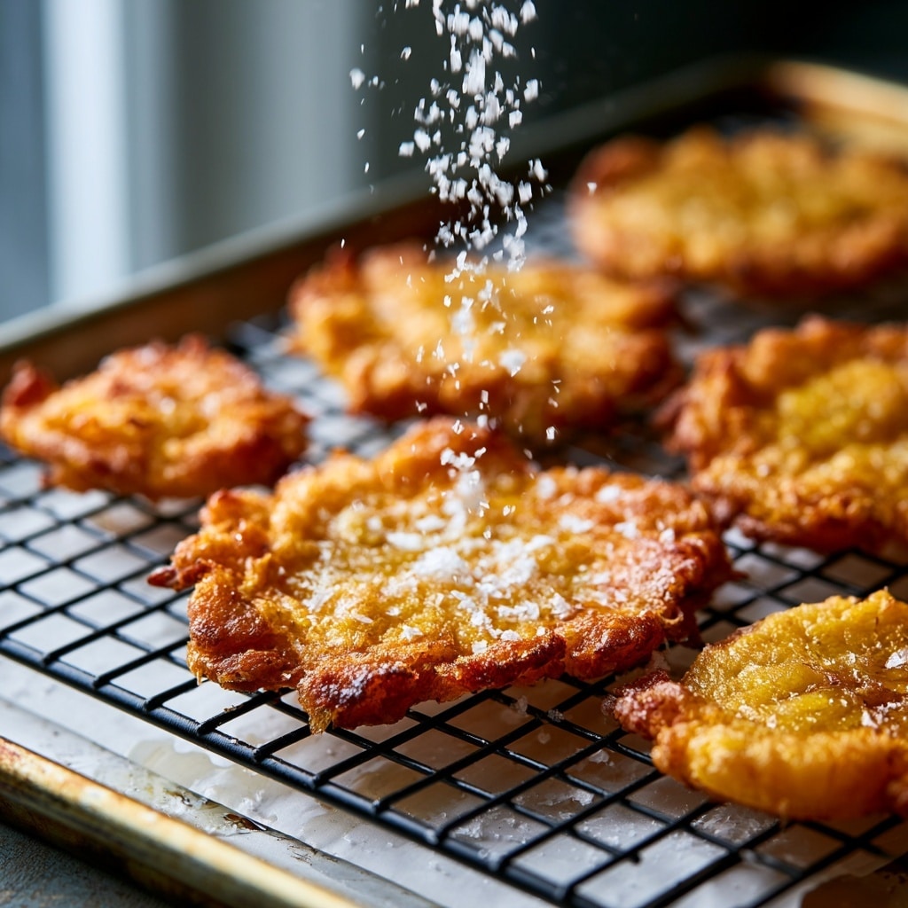 A white pan holds about fifteen fried plantain slices evenly spread inside, each slice golden brown with some darker fried spots, showing a slightly crispy texture with soft centers and a glossy sheen from oil, sitting on a white marbled surface. photo taken with an iphone --ar 4:5 --v 7