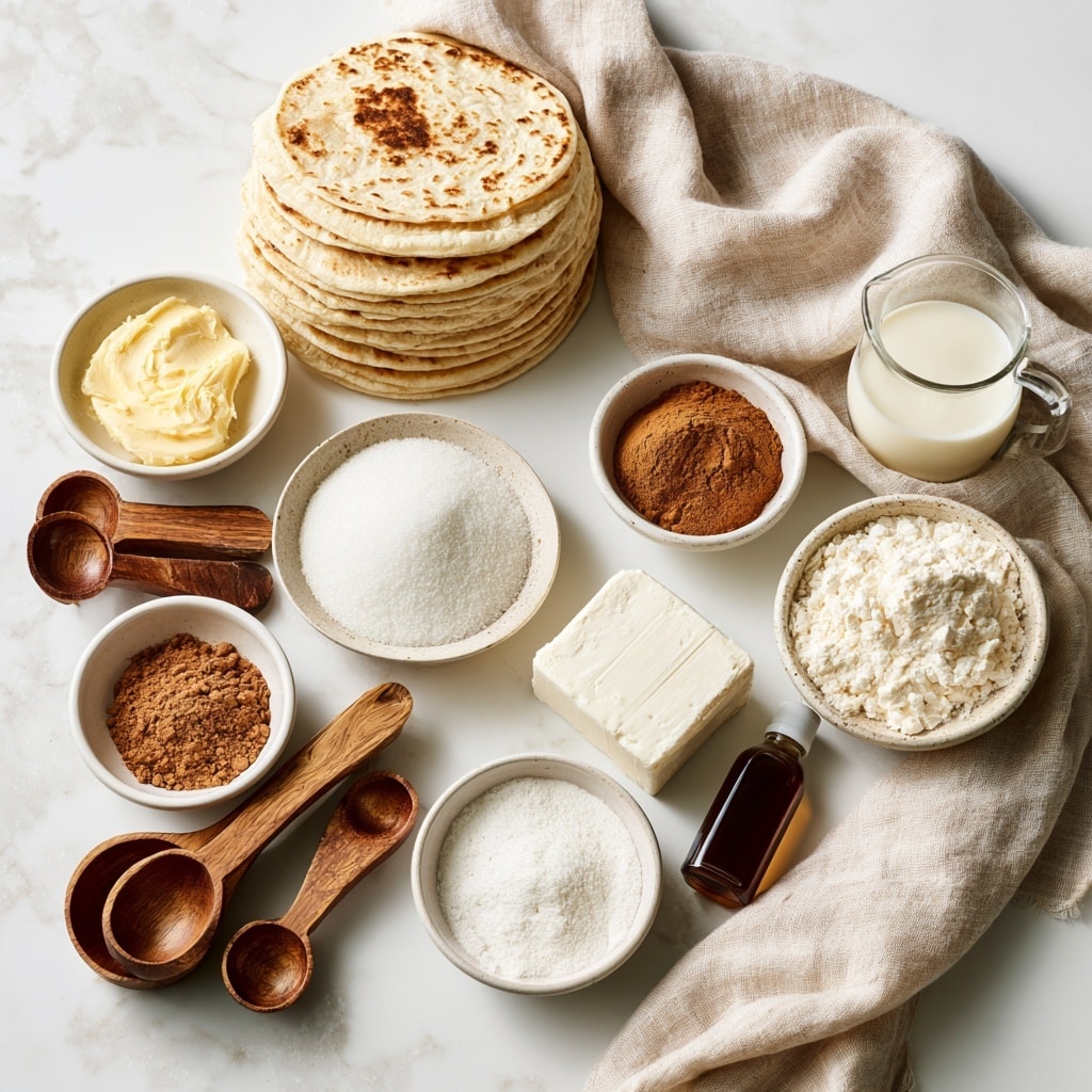 The image is split into two parts. On the left, a white bowl filled with a light brown granular mixture that looks like cinnamon sugar, with a silver spoon resting inside, the spoon partially digging into the mixture creating a small mound around it. On the right, a white tortilla on a white marbled surface with a silver knife spreading a white creamy layer on the top edge of the tortilla, small toasted brown spots are visible on the tortilla's surface. Photo taken with an iphone --ar 4:5 --v 7