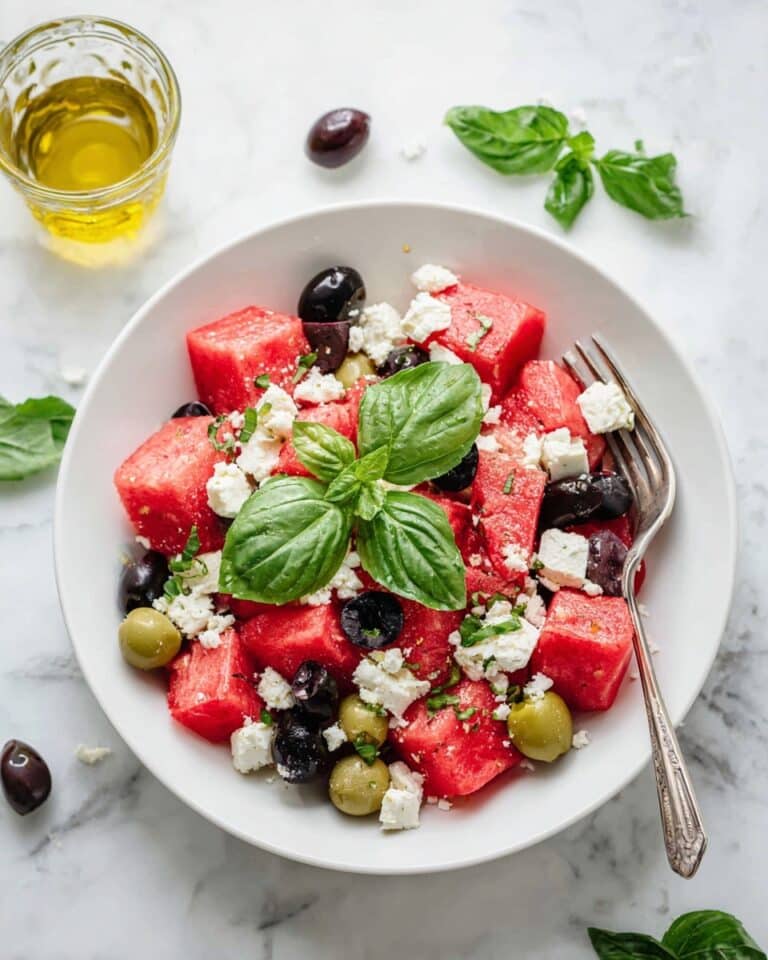 Greek Watermelon Feta Salad With Basil Dressing Recipe