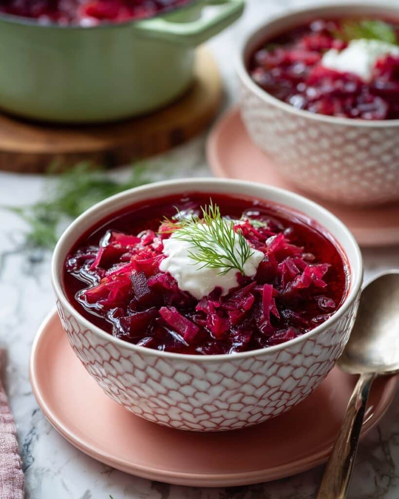 Hearty Homemade Borscht with Beef Bone Broth and Fresh Dill Recipe