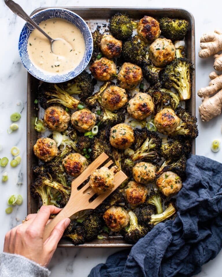 Sheet Pan Firecracker Chicken Meatballs and Broccoli Recipe