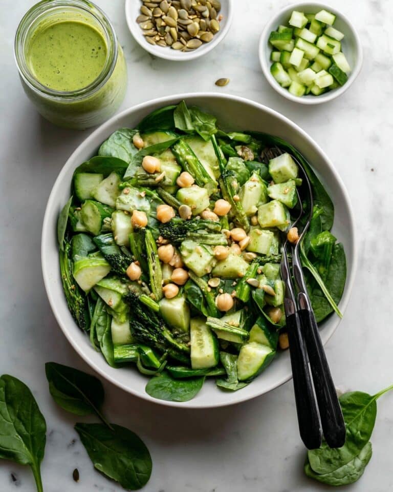 Spinach Salad with Roasted Broccolini, Chickpeas, and Creamy Herb Dressing Recipe