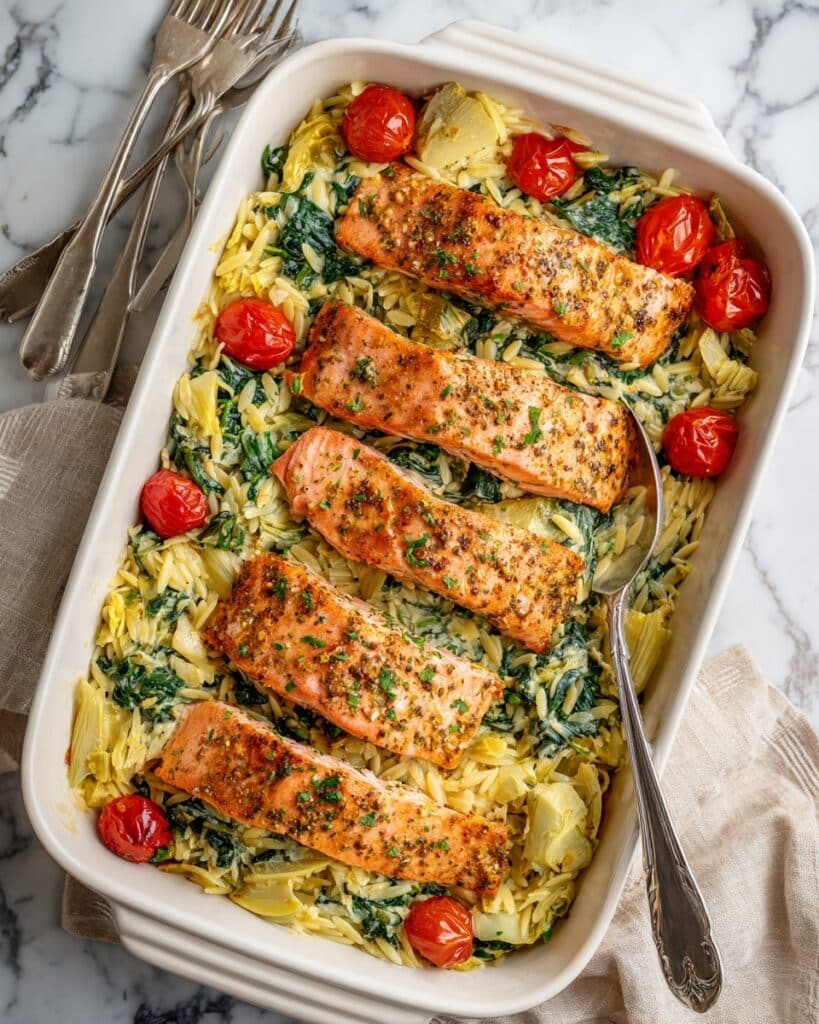 Mediterranean Salmon Orzo Bake Recipe