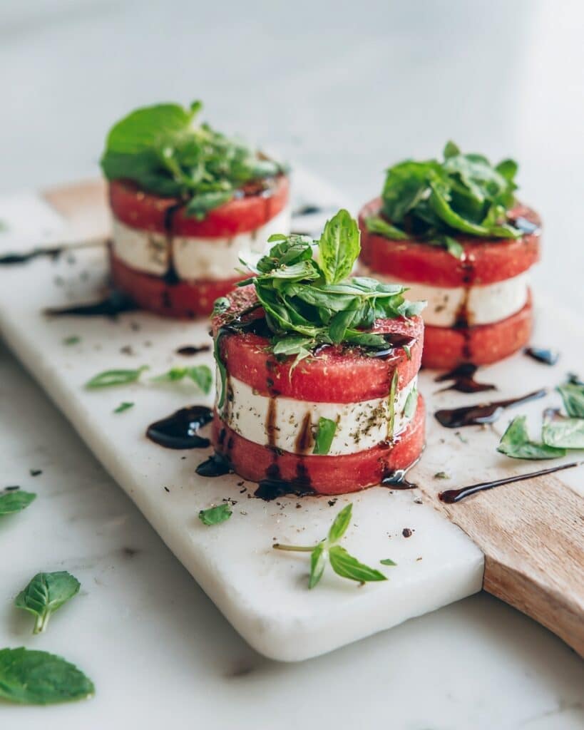Watermelon Mozzarella Salad with Basil, Mint, and Microgreens Recipe