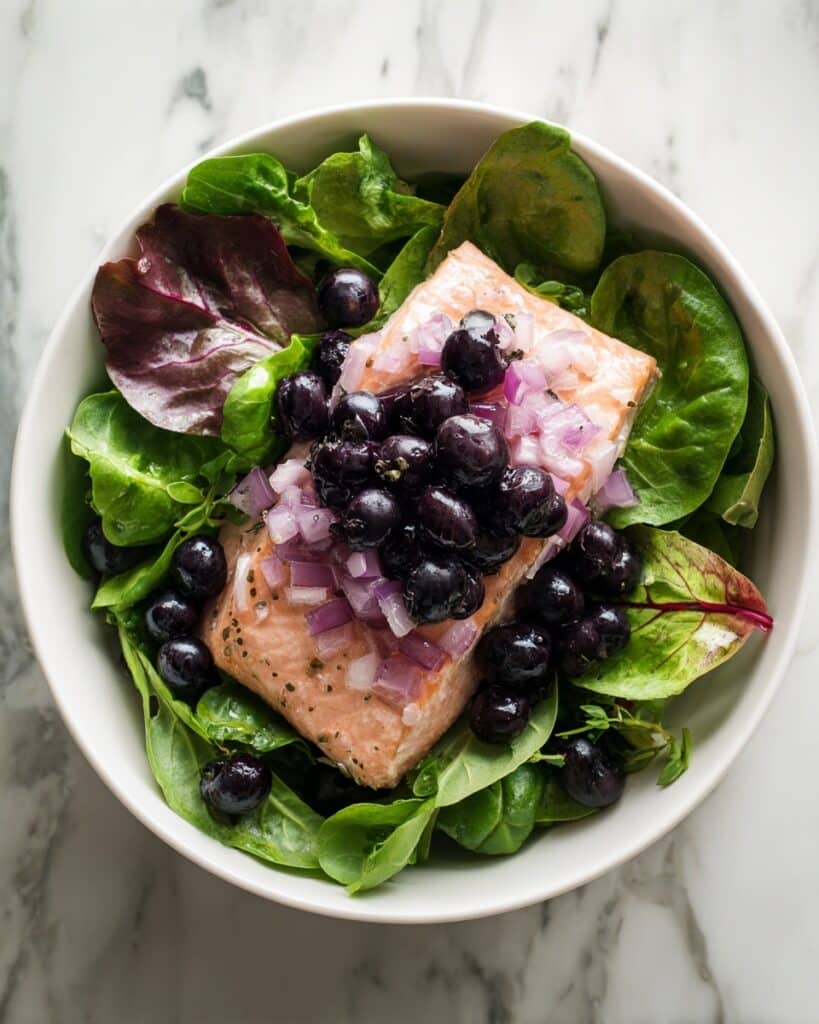 Salmon with Blueberry Sauce and Mixed Greens Recipe
