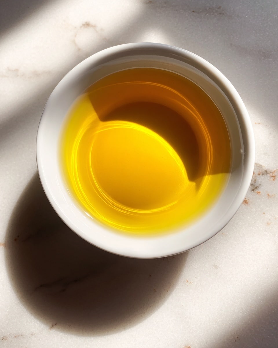 A small white round bowl filled with clear golden yellow liquid, smooth and shiny on the surface, sitting on a white marbled texture background, showing a soft shadow around the bowl edges, photo taken with an iphone --ar 4:5 --v 7