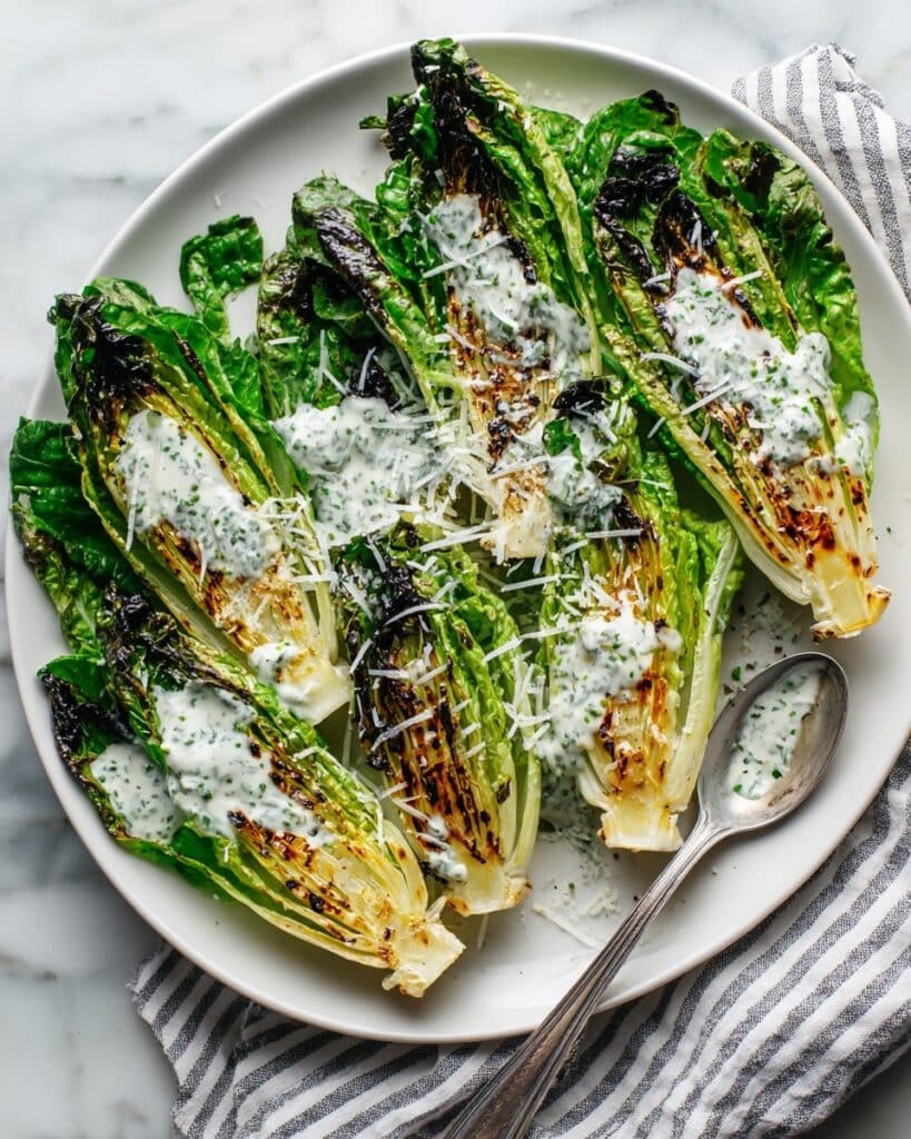 Grilled Romaine Hearts with Mint-Dill Yogurt Dressing Recipe