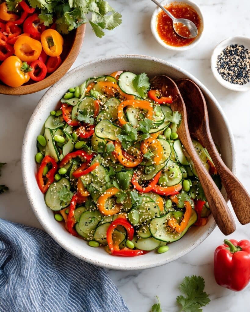 Cucumber and Sweet Pepper Salad with Edamame and Fresh Herbs Recipe